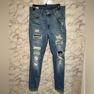 H&M Skinny Coupe Moulante Distressed Stretchy High Rise Jeans, Size 33/32